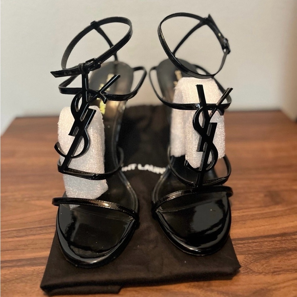 Yves Saint Laurent Black Patent Strappy Heels